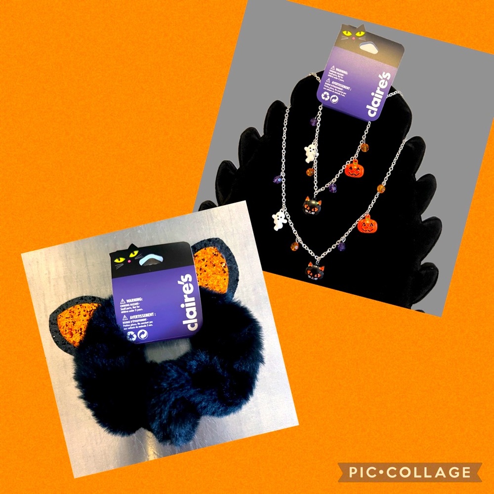 Claire’s Halloween Necklace/Bracelet Set & Cat Ears Glitter Scrunchie